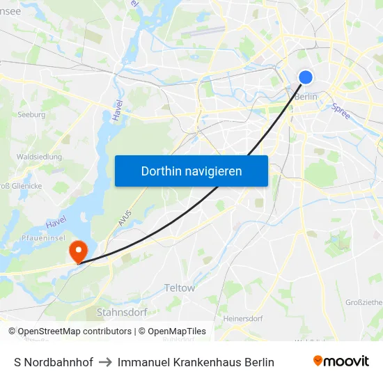 S Nordbahnhof to Immanuel Krankenhaus Berlin map