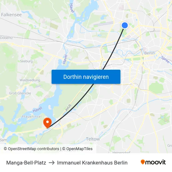 Manga-Bell-Platz to Immanuel Krankenhaus Berlin map