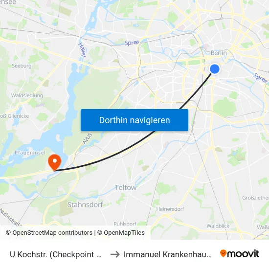 U Kochstr. (Checkpoint Charlie) to Immanuel Krankenhaus Berlin map
