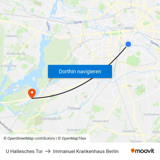 U Hallesches Tor to Immanuel Krankenhaus Berlin map