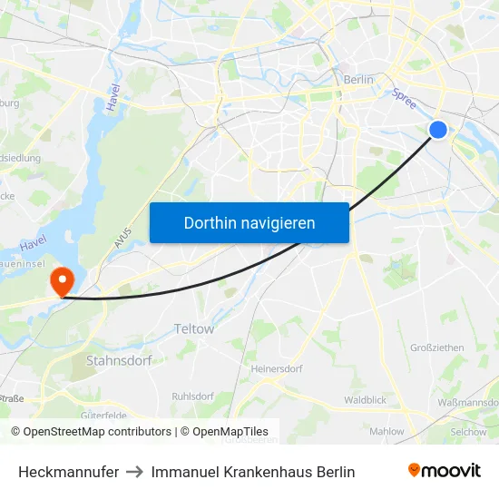 Heckmannufer to Immanuel Krankenhaus Berlin map