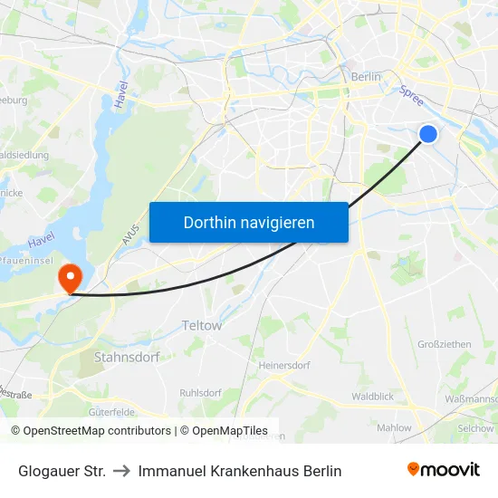 Glogauer Str. to Immanuel Krankenhaus Berlin map