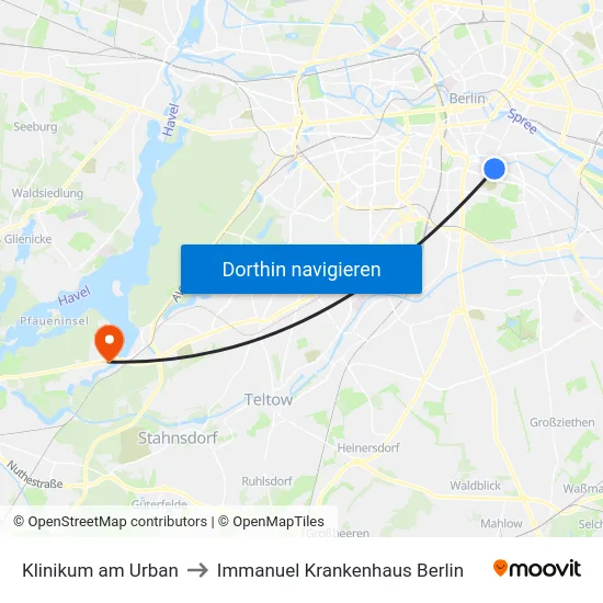 Klinikum am Urban to Immanuel Krankenhaus Berlin map