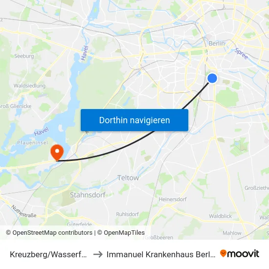 Kreuzberg/Wasserfall to Immanuel Krankenhaus Berlin map