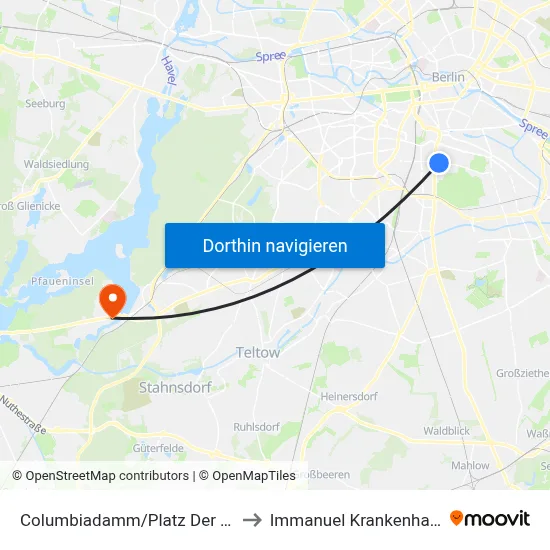 Columbiadamm/Platz Der Luftbrücke to Immanuel Krankenhaus Berlin map