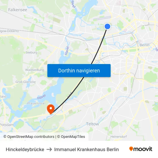 Hinckeldeybrücke to Immanuel Krankenhaus Berlin map