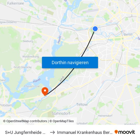 S+U Jungfernheide Bhf to Immanuel Krankenhaus Berlin map