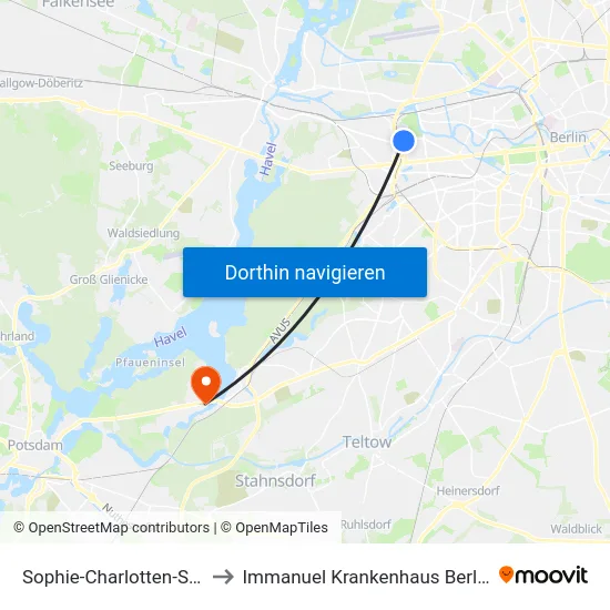 Sophie-Charlotten-Str. to Immanuel Krankenhaus Berlin map