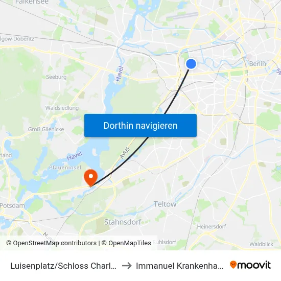 Luisenplatz/Schloss Charlottenburg to Immanuel Krankenhaus Berlin map