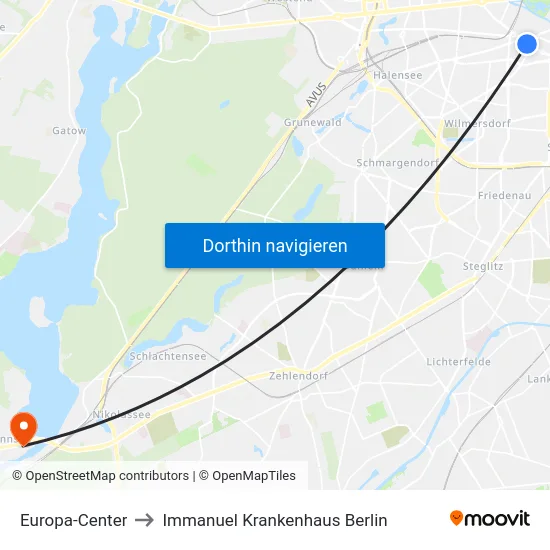 Europa-Center to Immanuel Krankenhaus Berlin map