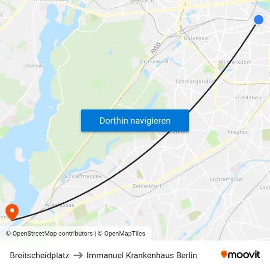 Breitscheidplatz to Immanuel Krankenhaus Berlin map