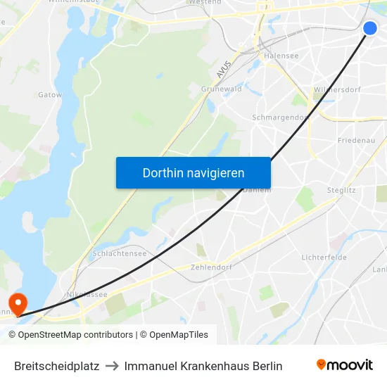 Breitscheidplatz to Immanuel Krankenhaus Berlin map
