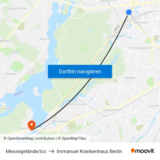 Messegelände/Icc to Immanuel Krankenhaus Berlin map