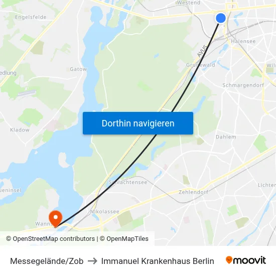 Messegelände/Zob to Immanuel Krankenhaus Berlin map