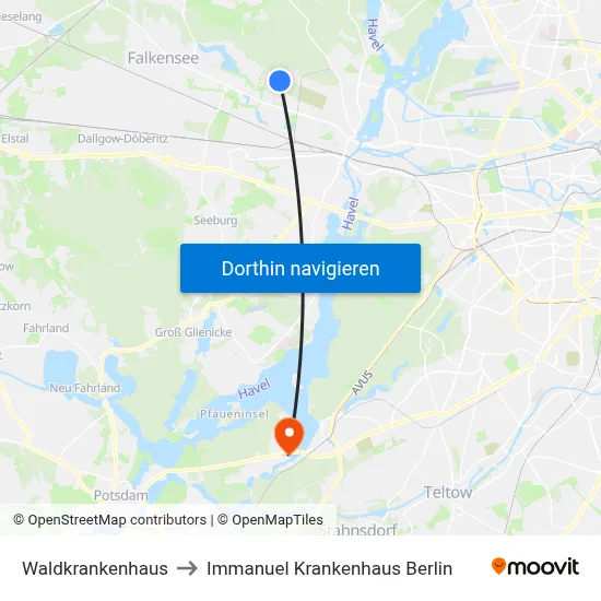 Waldkrankenhaus to Immanuel Krankenhaus Berlin map