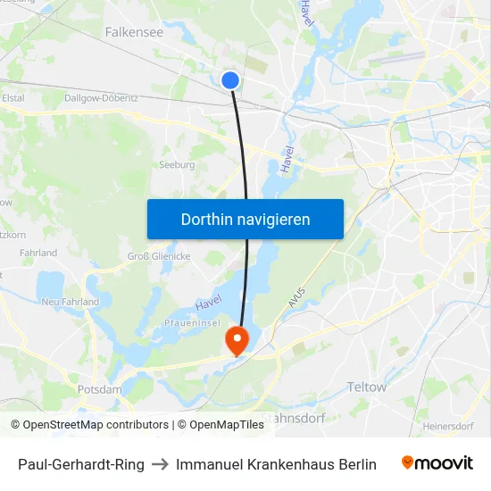 Paul-Gerhardt-Ring to Immanuel Krankenhaus Berlin map