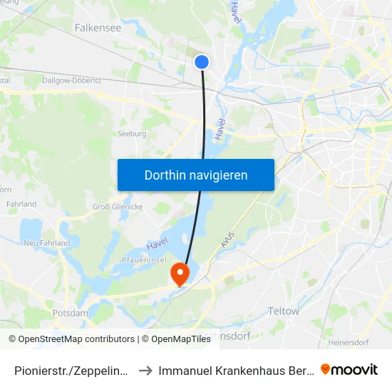 Pionierstr./Zeppelinstr. to Immanuel Krankenhaus Berlin map