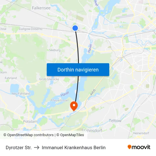 Dyrotzer Str. to Immanuel Krankenhaus Berlin map