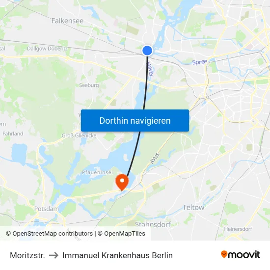 Moritzstr. to Immanuel Krankenhaus Berlin map