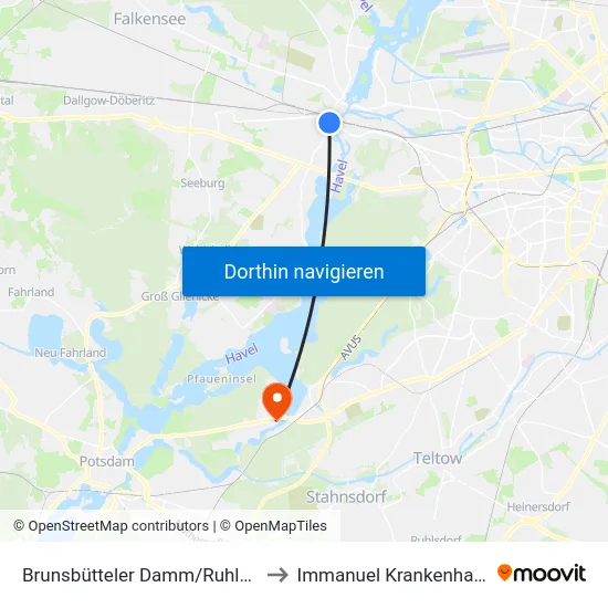 Brunsbütteler Damm/Ruhlebener Str. to Immanuel Krankenhaus Berlin map