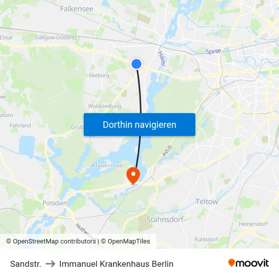 Sandstr. to Immanuel Krankenhaus Berlin map