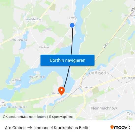 Am Graben to Immanuel Krankenhaus Berlin map