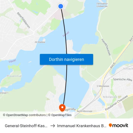 General-Steinhoff-Kaserne to Immanuel Krankenhaus Berlin map