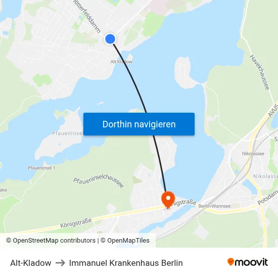 Alt-Kladow to Immanuel Krankenhaus Berlin map