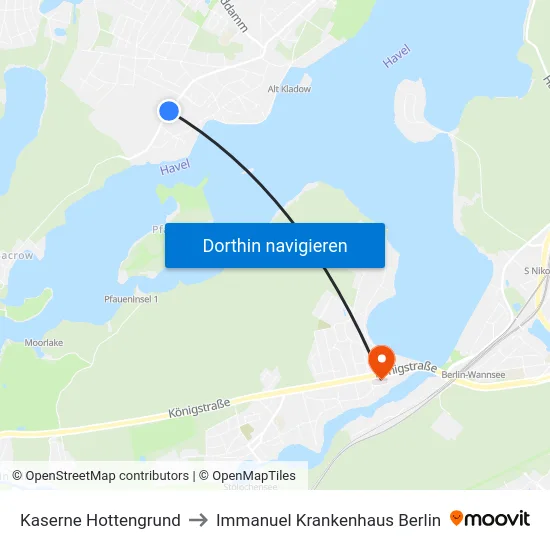 Kaserne Hottengrund to Immanuel Krankenhaus Berlin map