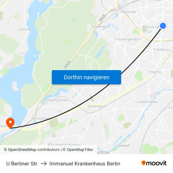 U Berliner Str. to Immanuel Krankenhaus Berlin map