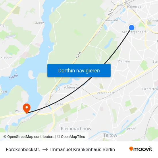 Forckenbeckstr. to Immanuel Krankenhaus Berlin map