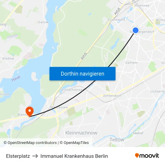 Elsterplatz to Immanuel Krankenhaus Berlin map