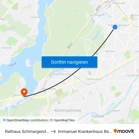 Rathaus Schmargendorf to Immanuel Krankenhaus Berlin map