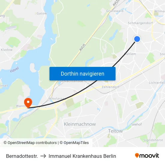 Bernadottestr. to Immanuel Krankenhaus Berlin map