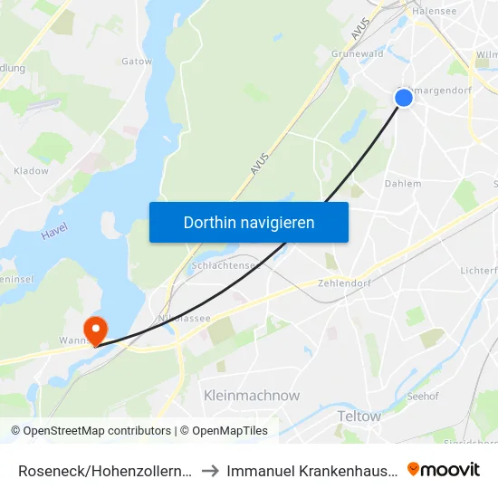 Roseneck/Hohenzollerndamm to Immanuel Krankenhaus Berlin map