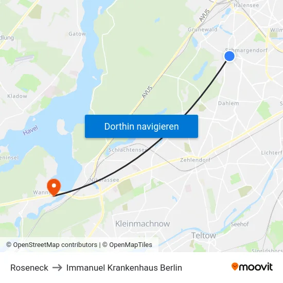 Roseneck to Immanuel Krankenhaus Berlin map