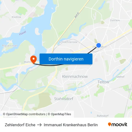 Zehlendorf Eiche to Immanuel Krankenhaus Berlin map