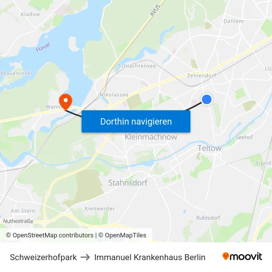 Schweizerhofpark to Immanuel Krankenhaus Berlin map