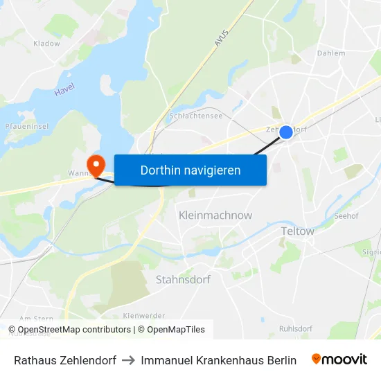 Rathaus Zehlendorf to Immanuel Krankenhaus Berlin map