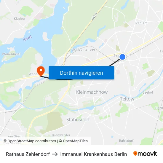 Rathaus Zehlendorf to Immanuel Krankenhaus Berlin map