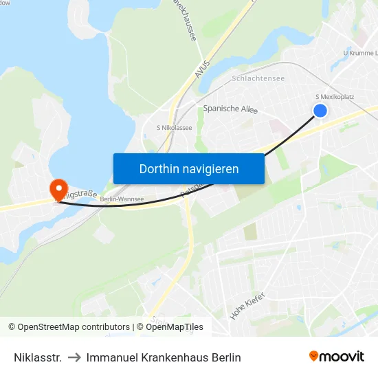 Niklasstr. to Immanuel Krankenhaus Berlin map