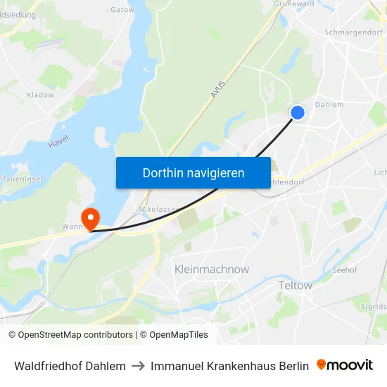 Waldfriedhof Dahlem to Immanuel Krankenhaus Berlin map