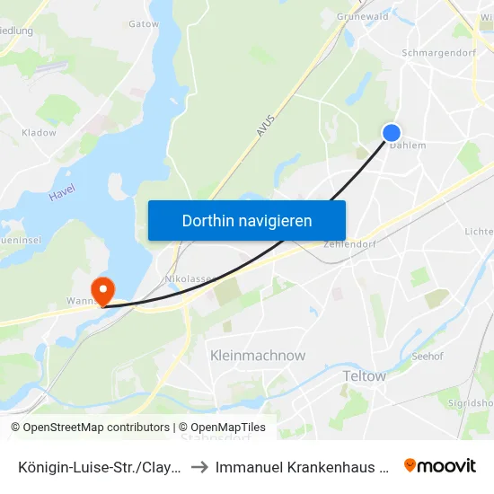 Königin-Luise-Str./Clayallee to Immanuel Krankenhaus Berlin map