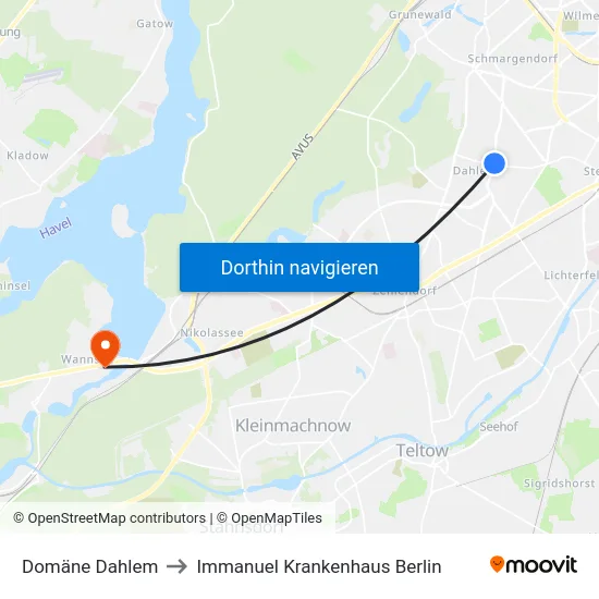 Domäne Dahlem to Immanuel Krankenhaus Berlin map