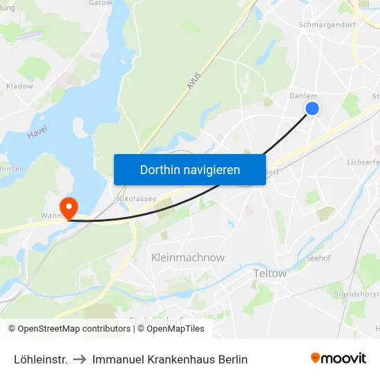 Löhleinstr. to Immanuel Krankenhaus Berlin map