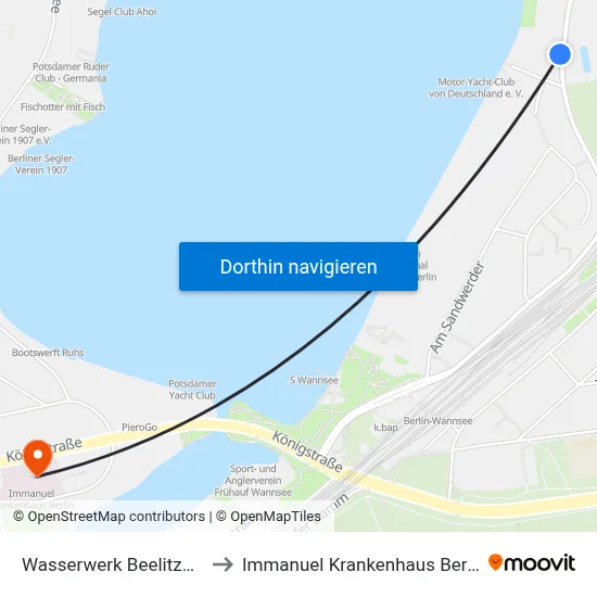 Wasserwerk Beelitzhof to Immanuel Krankenhaus Berlin map