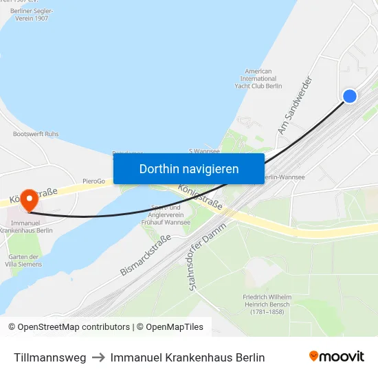 Tillmannsweg to Immanuel Krankenhaus Berlin map