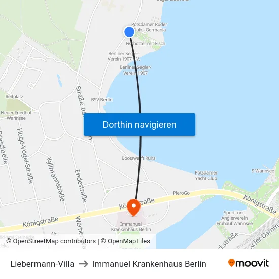 Liebermann-Villa to Immanuel Krankenhaus Berlin map