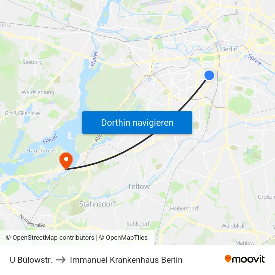 U Bülowstr. to Immanuel Krankenhaus Berlin map