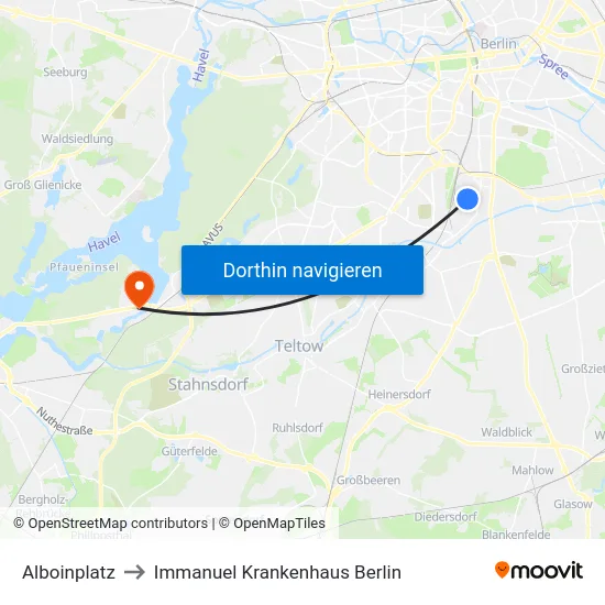 Alboinplatz to Immanuel Krankenhaus Berlin map